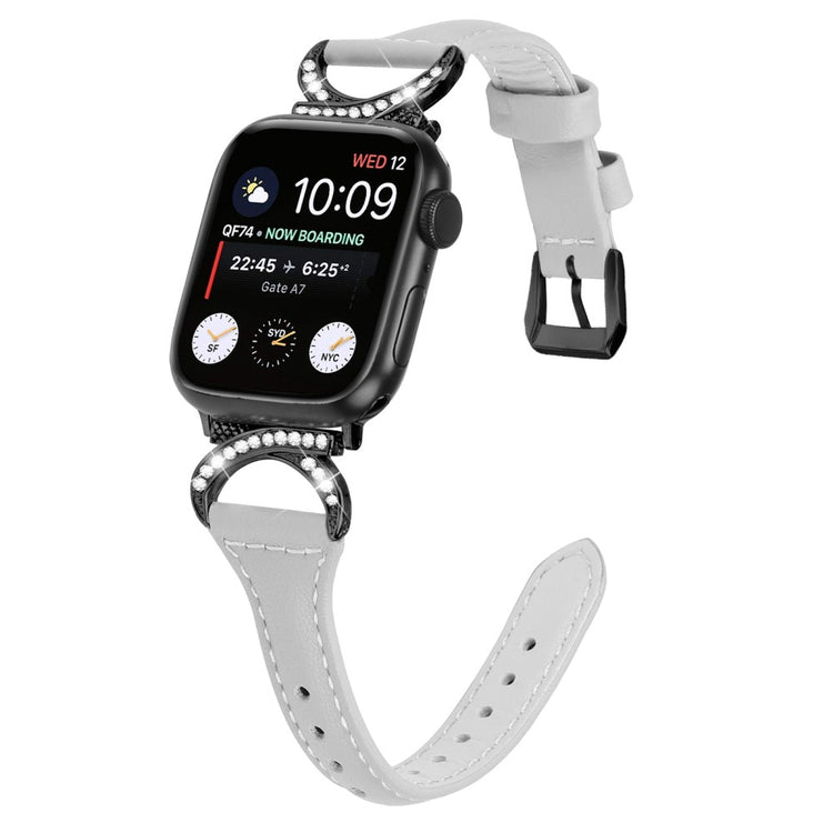 Smuk Ægte Læder Og Rhinsten Universal Rem passer til Apple Smartwatch - Sølv#serie_3