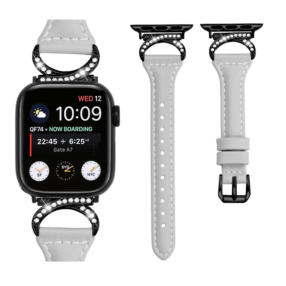 Smuk Ægte Læder Og Rhinsten Universal Rem passer til Apple Smartwatch - Sølv#serie_3