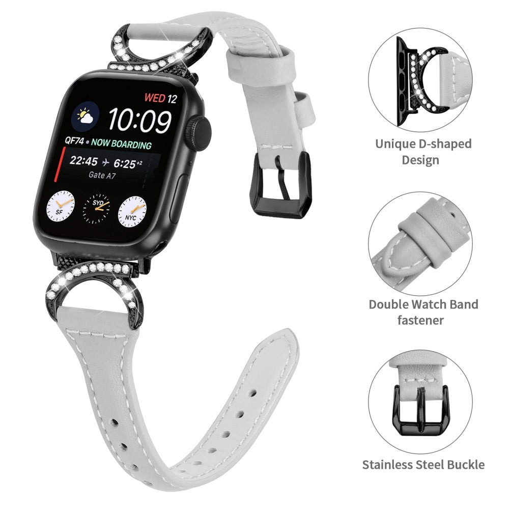 Smuk Ægte Læder Og Rhinsten Universal Rem passer til Apple Smartwatch - Sølv#serie_3