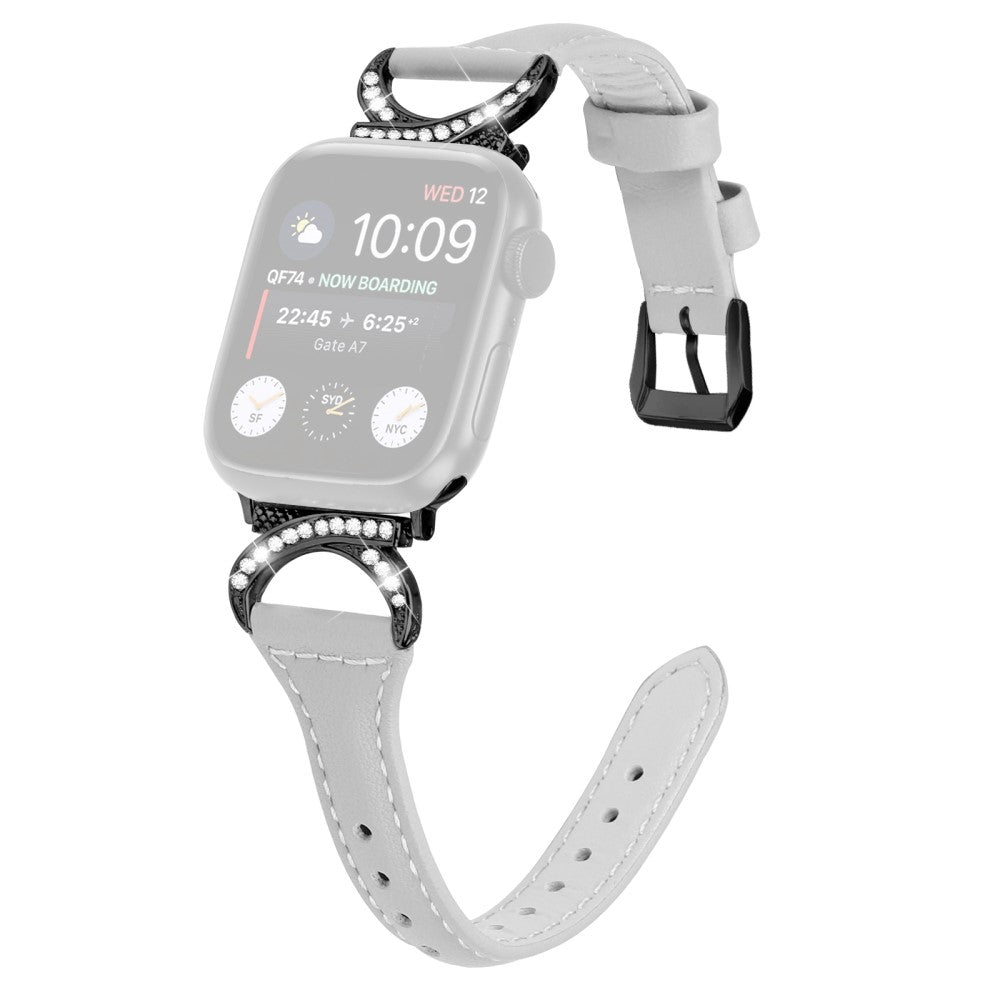 Smuk Ægte Læder Og Rhinsten Universal Rem passer til Apple Smartwatch - Sølv#serie_3