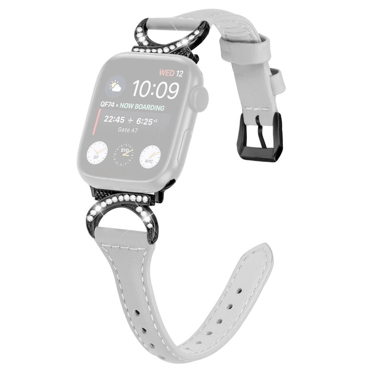 Smuk Ægte Læder Og Rhinsten Universal Rem passer til Apple Smartwatch - Sølv#serie_3