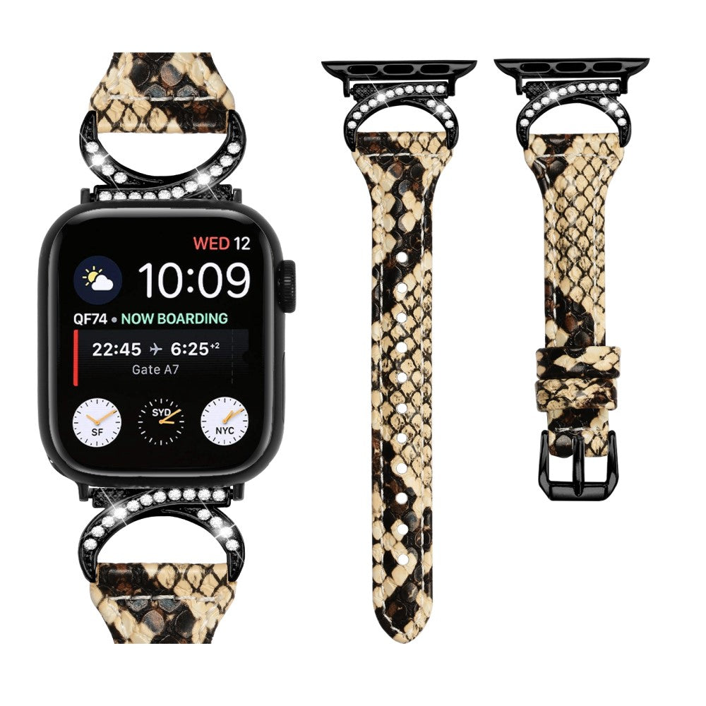 Smuk Ægte Læder Og Rhinsten Universal Rem passer til Apple Smartwatch - Hvid#serie_4