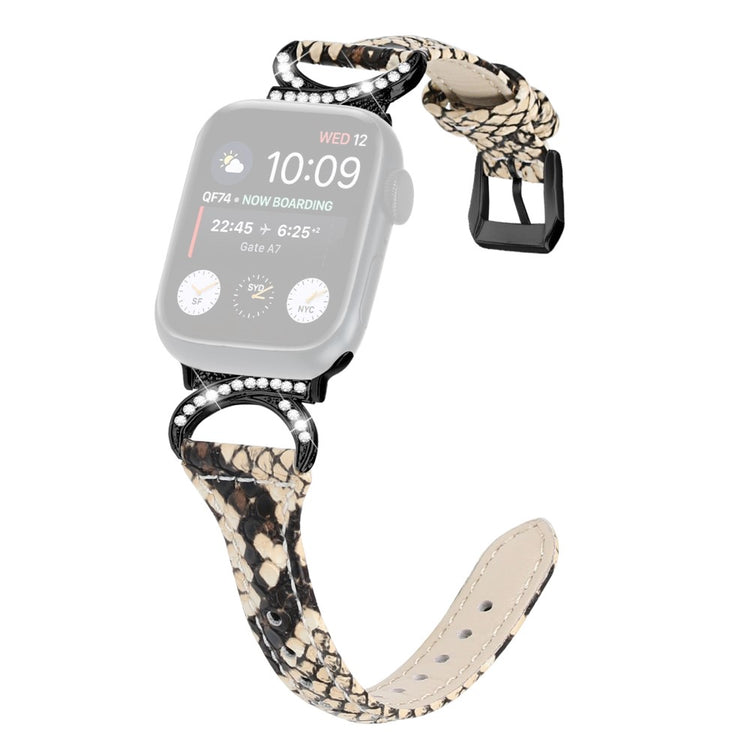 Smuk Ægte Læder Og Rhinsten Universal Rem passer til Apple Smartwatch - Hvid#serie_4