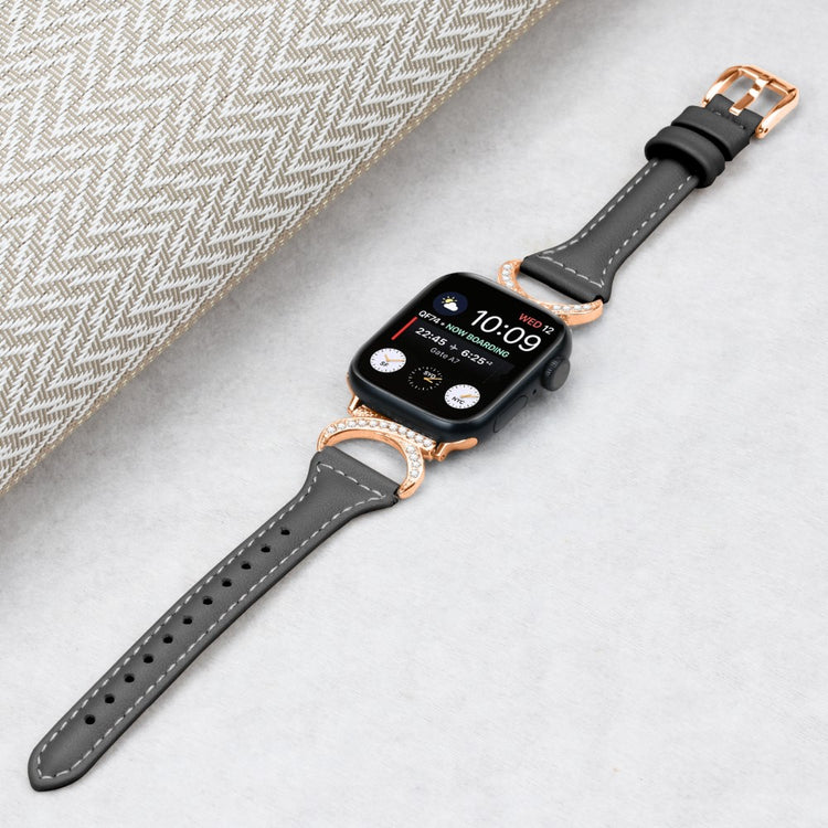 Solid Ægte Læder Og Rhinsten Universal Rem passer til Apple Smartwatch - Sort#serie_1