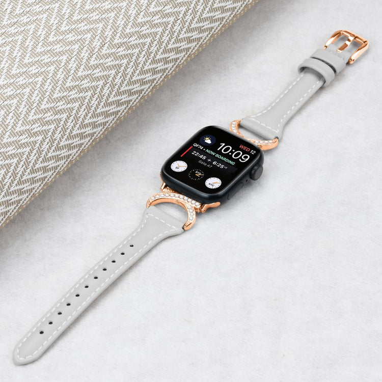 Solid Ægte Læder Og Rhinsten Universal Rem passer til Apple Smartwatch - Sølv#serie_3