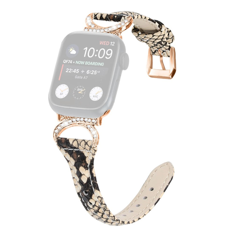 Solid Ægte Læder Og Rhinsten Universal Rem passer til Apple Smartwatch - Hvid#serie_4