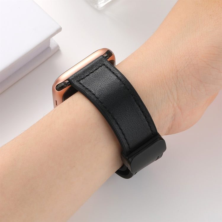 Fed Kunstlæder Og Silikone Universal Rem passer til Apple Smartwatch - Sort#serie_1