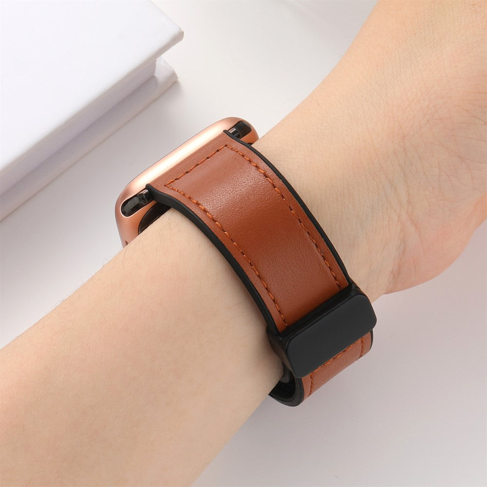 Fed Kunstlæder Og Silikone Universal Rem passer til Apple Smartwatch - Brun#serie_5