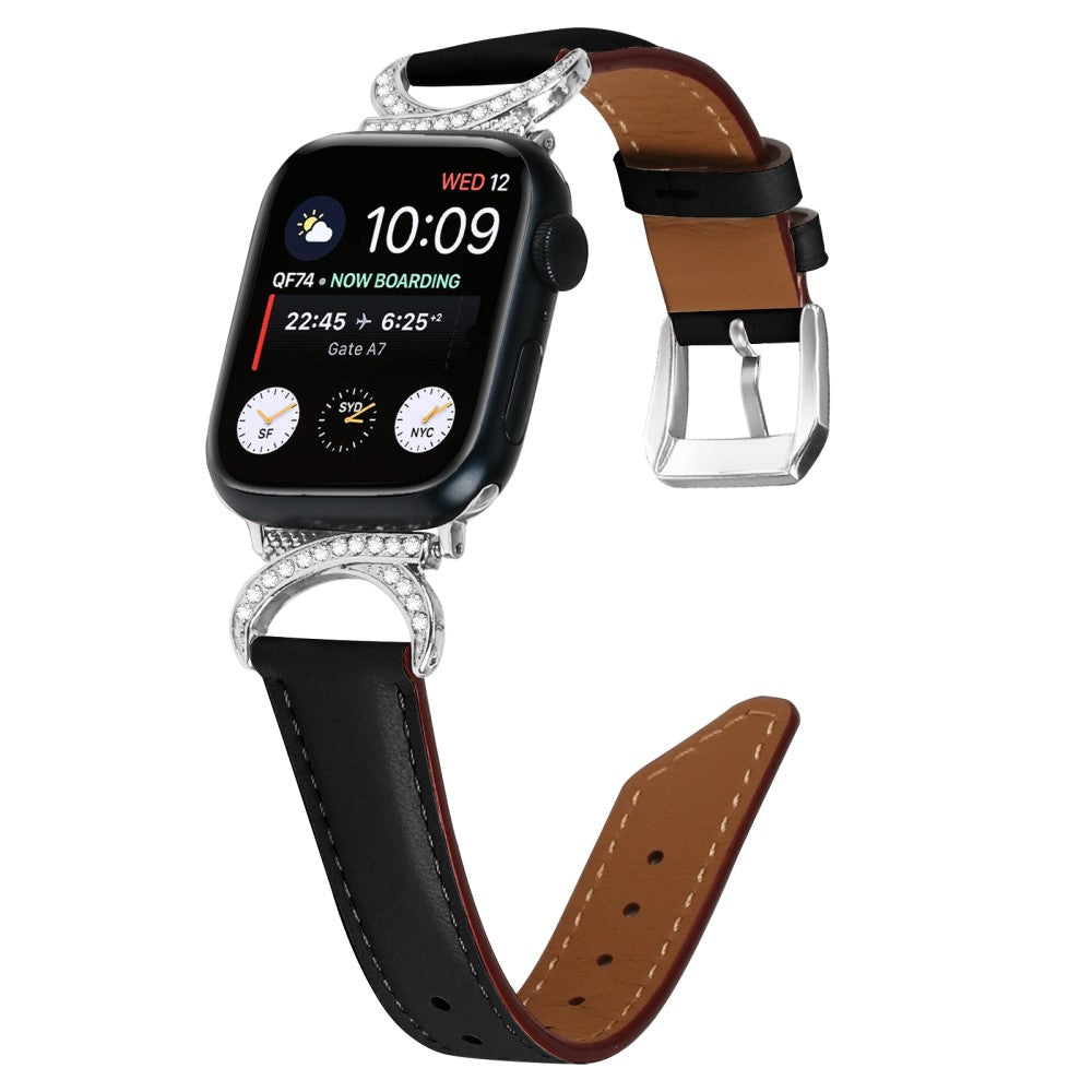 Nydelig Ægte Læder Universal Rem passer til Apple Smartwatch - Sort#serie_3