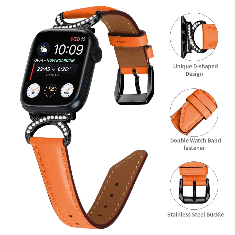 Helt Vildt Pænt Ægte Læder Universal Rem passer til Apple Smartwatch - Orange#serie_1