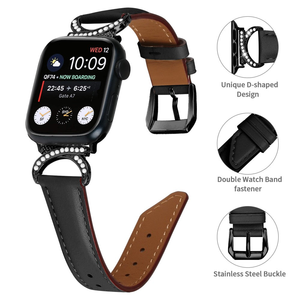 Helt Vildt Pænt Ægte Læder Universal Rem passer til Apple Smartwatch - Sort#serie_3