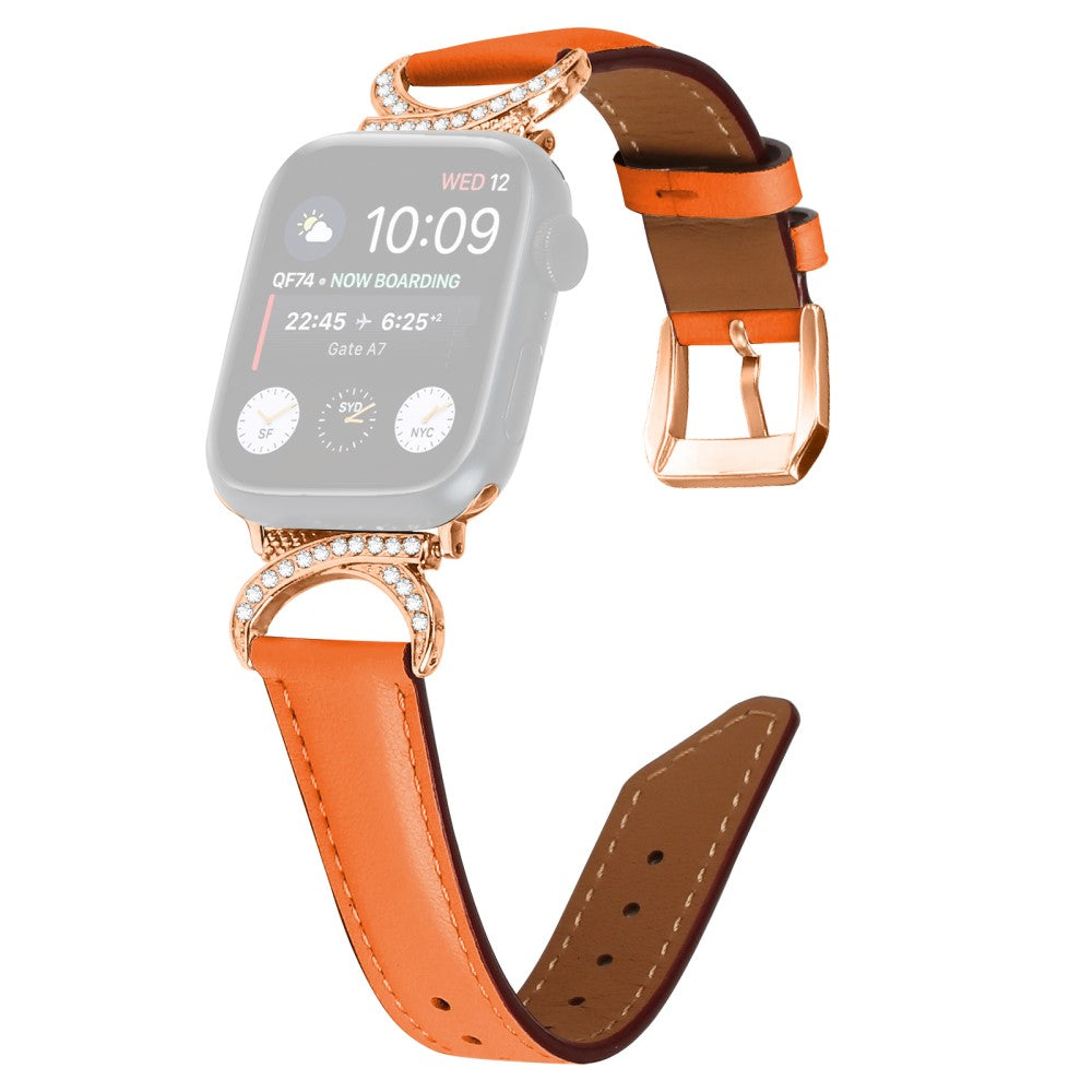 Mega Slidstærk Ægte Læder Universal Rem passer til Apple Smartwatch - Orange#serie_1