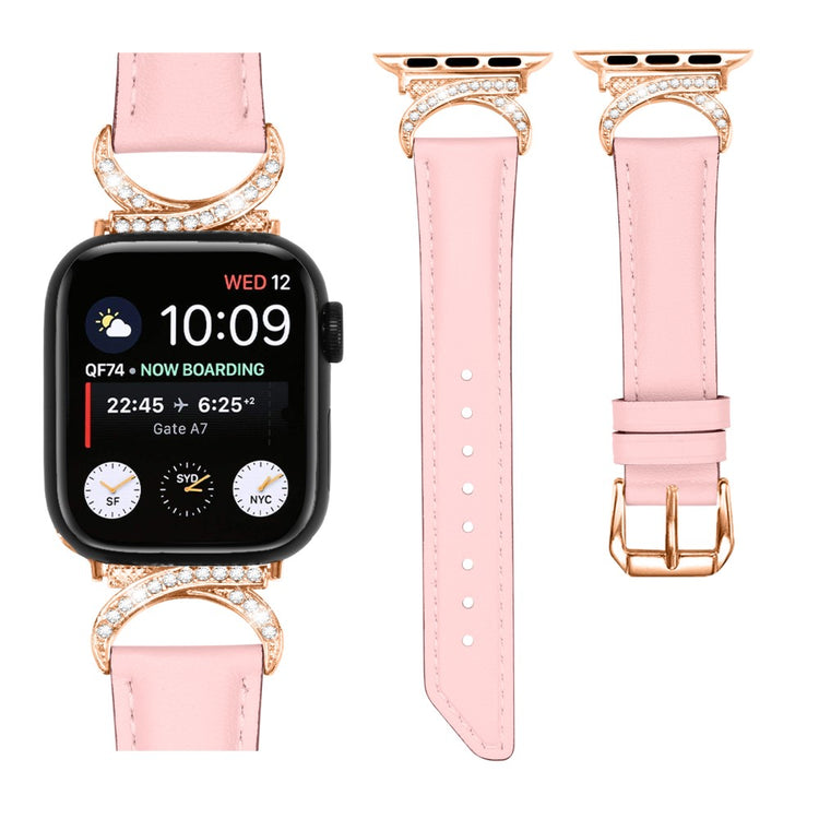 Mega Slidstærk Ægte Læder Universal Rem passer til Apple Smartwatch - Pink#serie_2