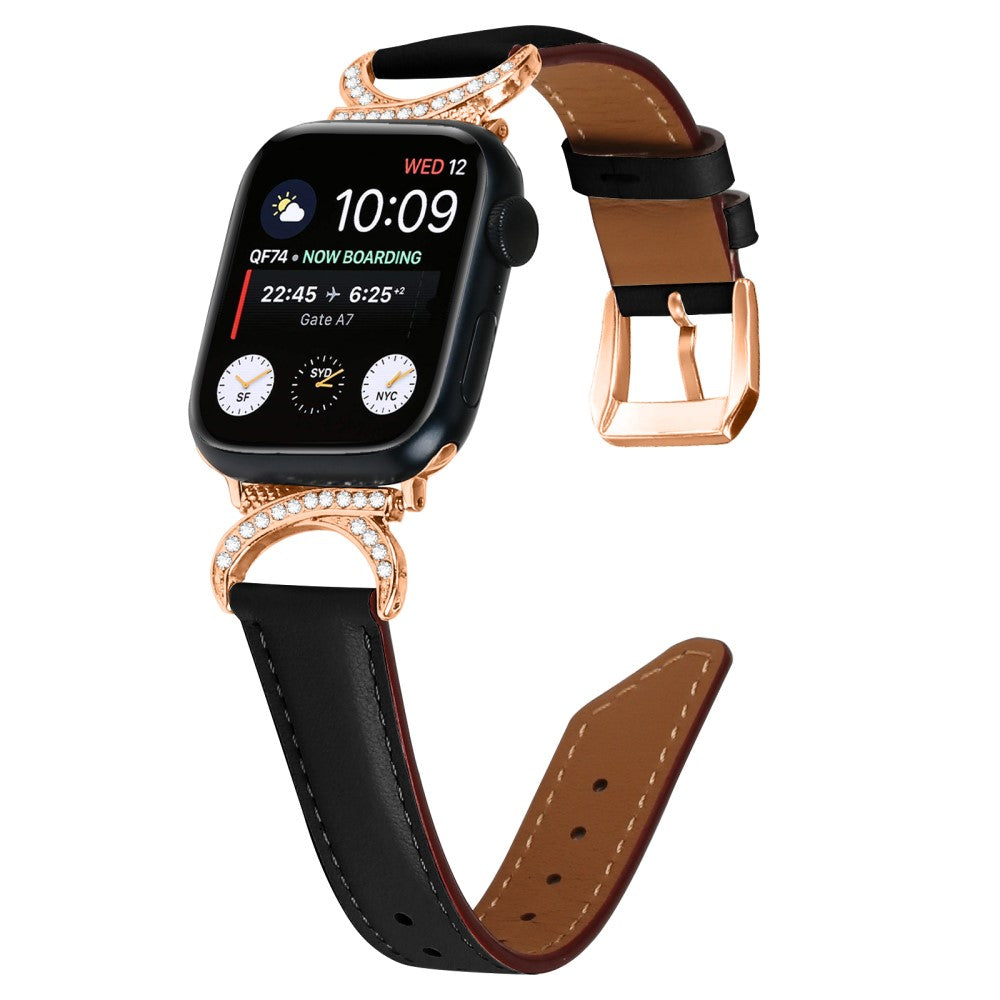 Mega Slidstærk Ægte Læder Universal Rem passer til Apple Smartwatch - Sort#serie_3