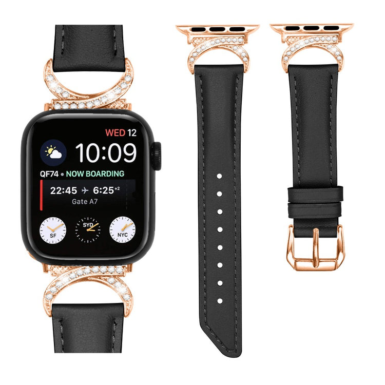 Mega Slidstærk Ægte Læder Universal Rem passer til Apple Smartwatch - Sort#serie_3