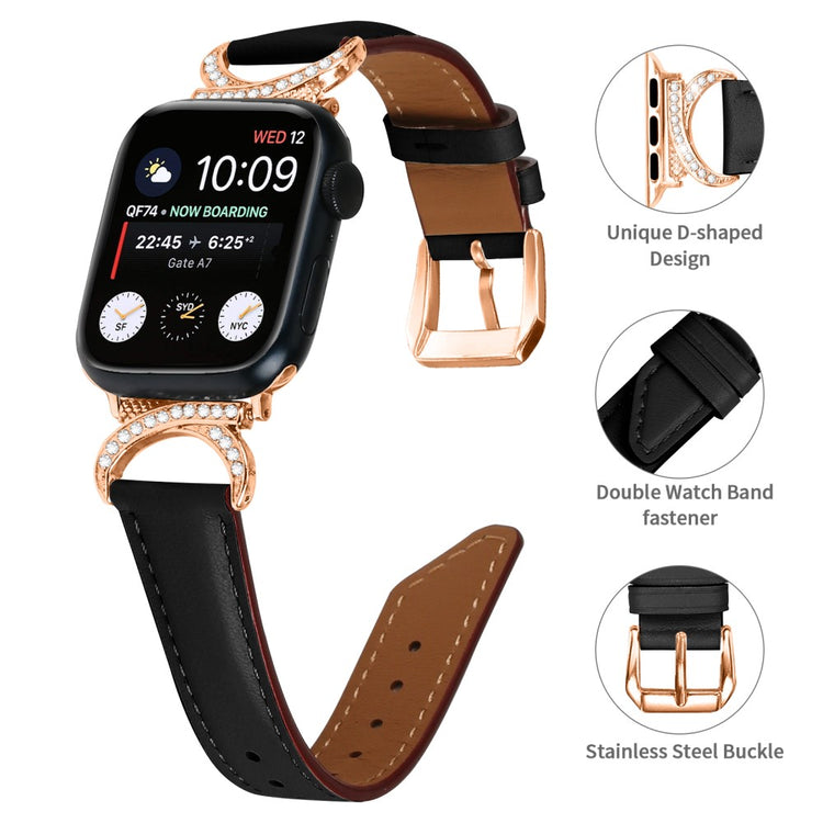 Mega Slidstærk Ægte Læder Universal Rem passer til Apple Smartwatch - Sort#serie_3