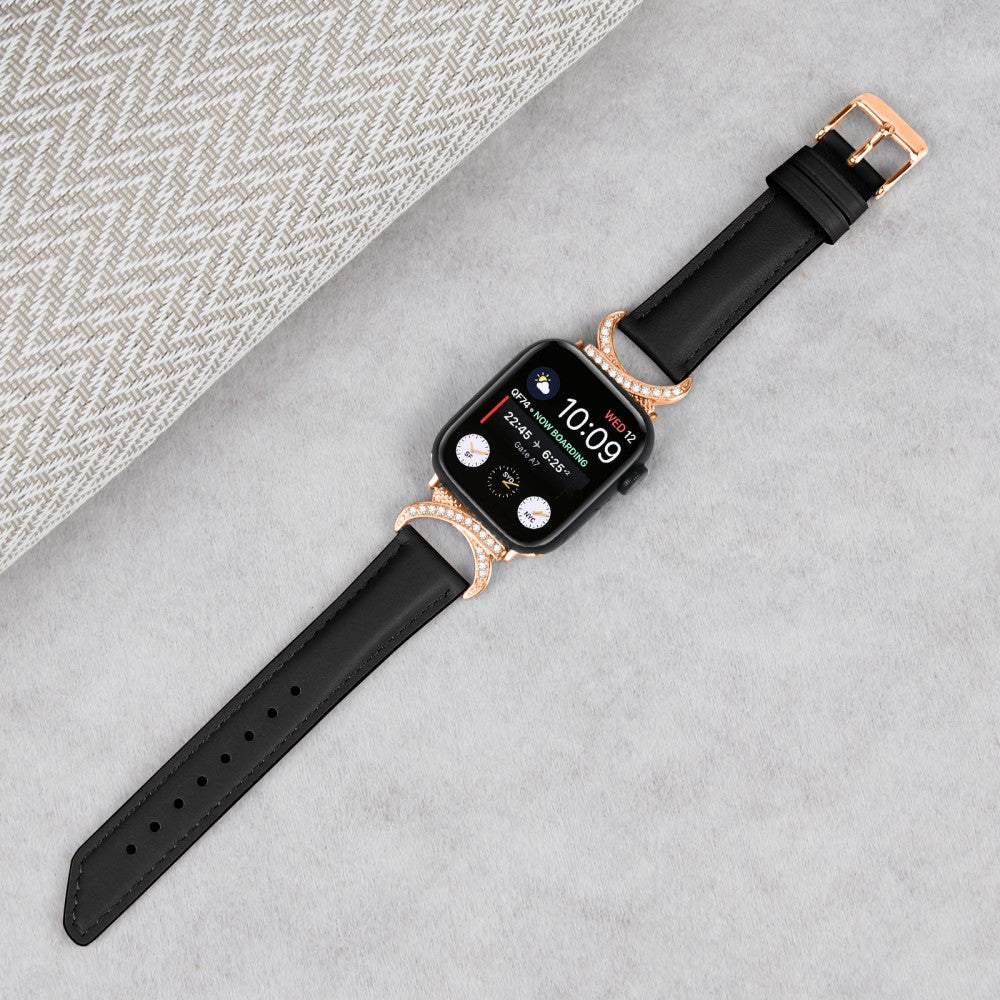 Mega Slidstærk Ægte Læder Universal Rem passer til Apple Smartwatch - Sort#serie_3
