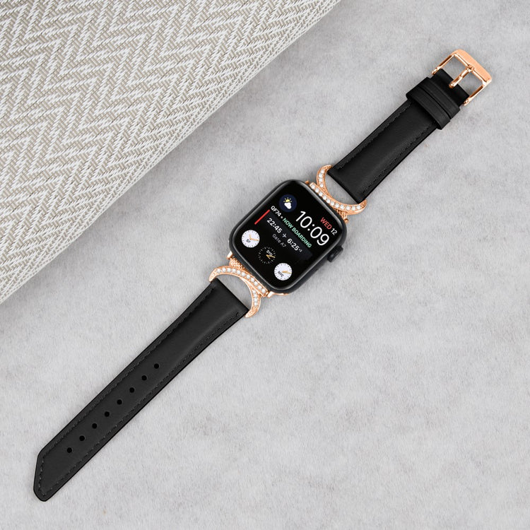 Mega Slidstærk Ægte Læder Universal Rem passer til Apple Smartwatch - Sort#serie_3