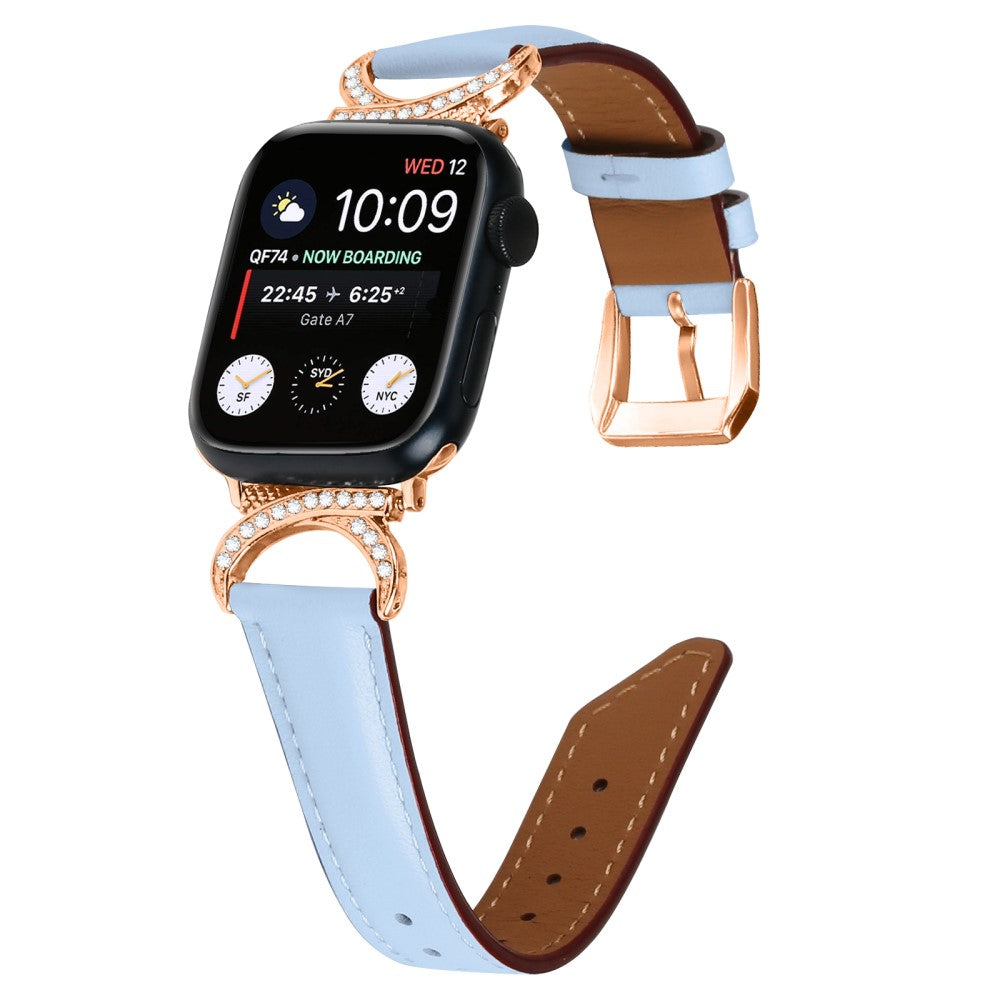 Mega Slidstærk Ægte Læder Universal Rem passer til Apple Smartwatch - Blå#serie_4