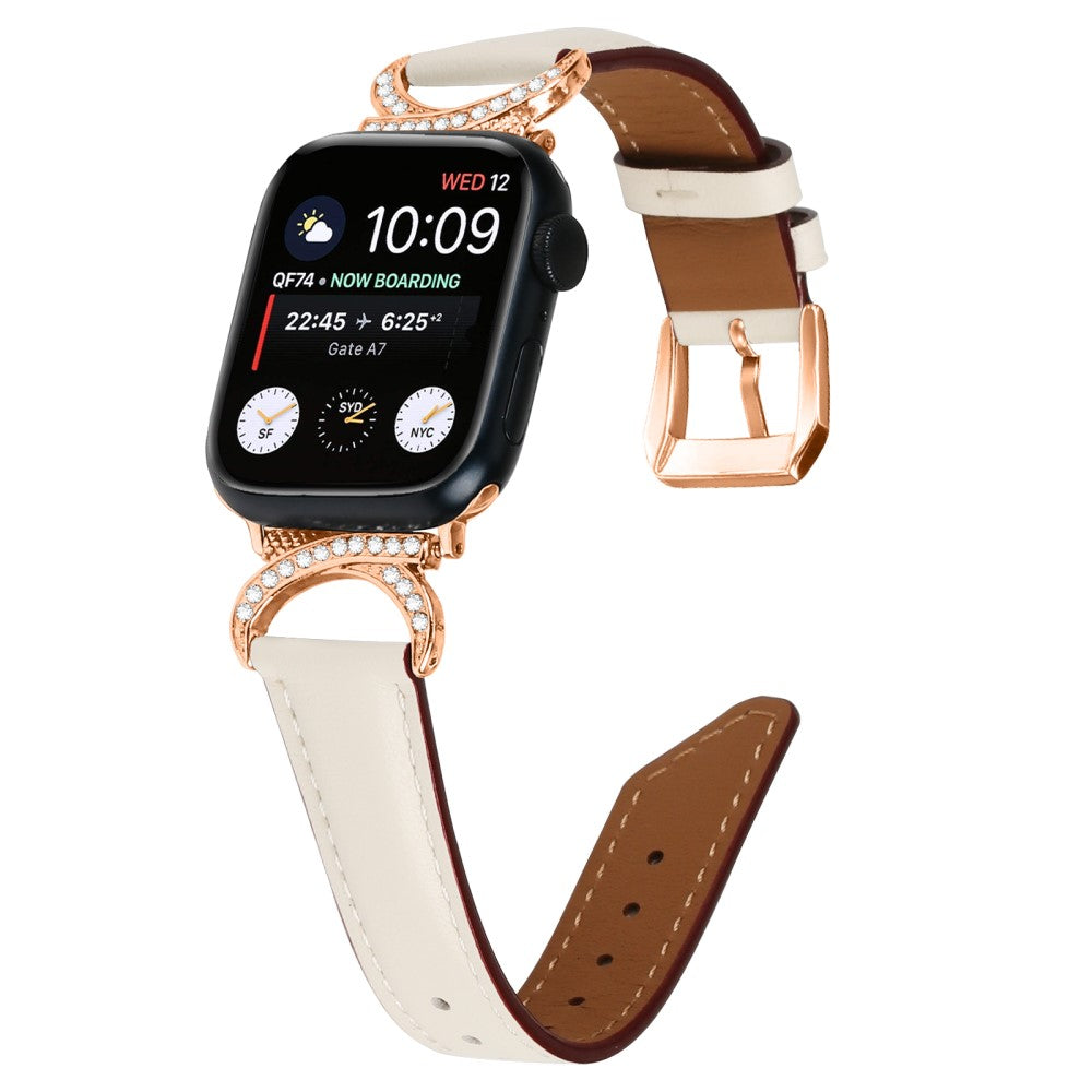 Mega Slidstærk Ægte Læder Universal Rem passer til Apple Smartwatch - Hvid#serie_5
