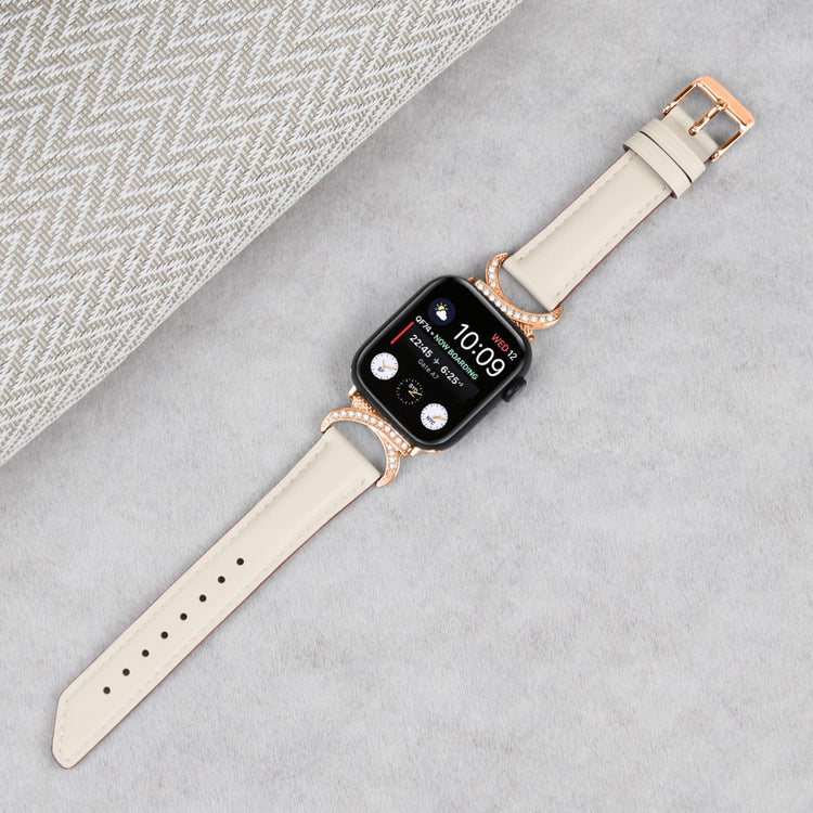 Mega Slidstærk Ægte Læder Universal Rem passer til Apple Smartwatch - Hvid#serie_5