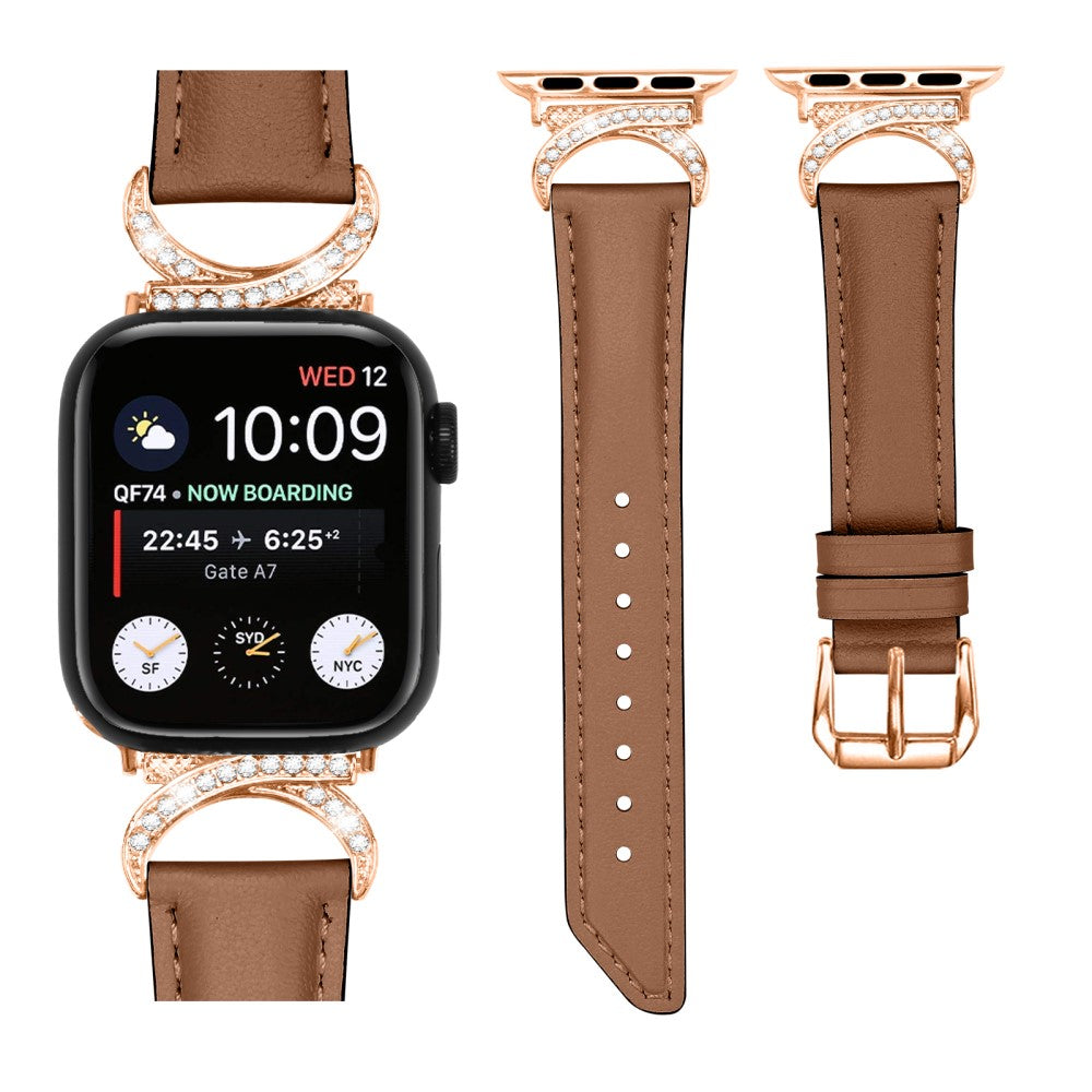 Mega Slidstærk Ægte Læder Universal Rem passer til Apple Smartwatch - Brun#serie_6