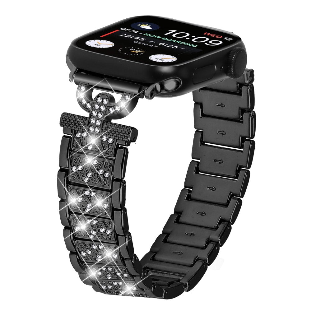 Yndigt Metal Og Rhinsten Universal Rem passer til Apple Smartwatch - Sort#serie_1