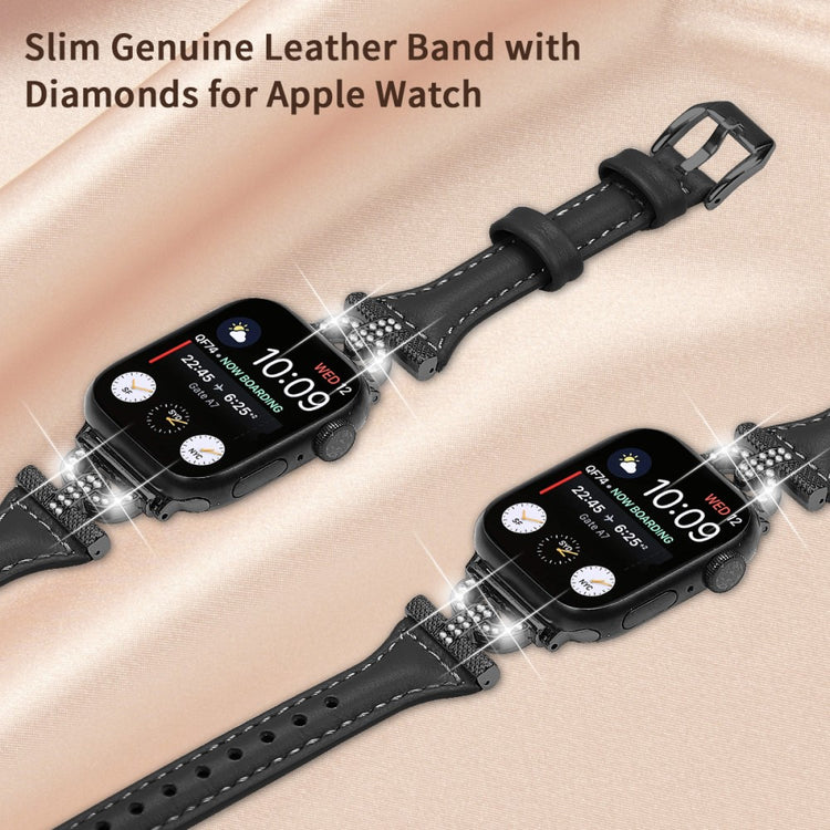 Solid Ægte Læder Og Rhinsten Universal Rem passer til Apple Smartwatch - Sort#serie_1