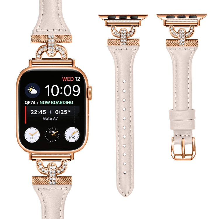 Solid Ægte Læder Og Rhinsten Universal Rem passer til Apple Smartwatch - Brun#serie_3