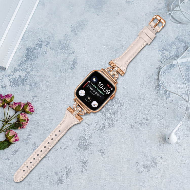 Solid Ægte Læder Og Rhinsten Universal Rem passer til Apple Smartwatch - Brun#serie_3
