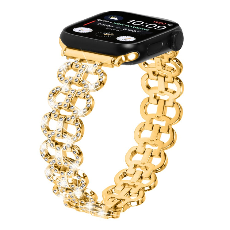 Super Fed Metal Og Rhinsten Universal Rem passer til Apple Smartwatch - Guld#serie_1