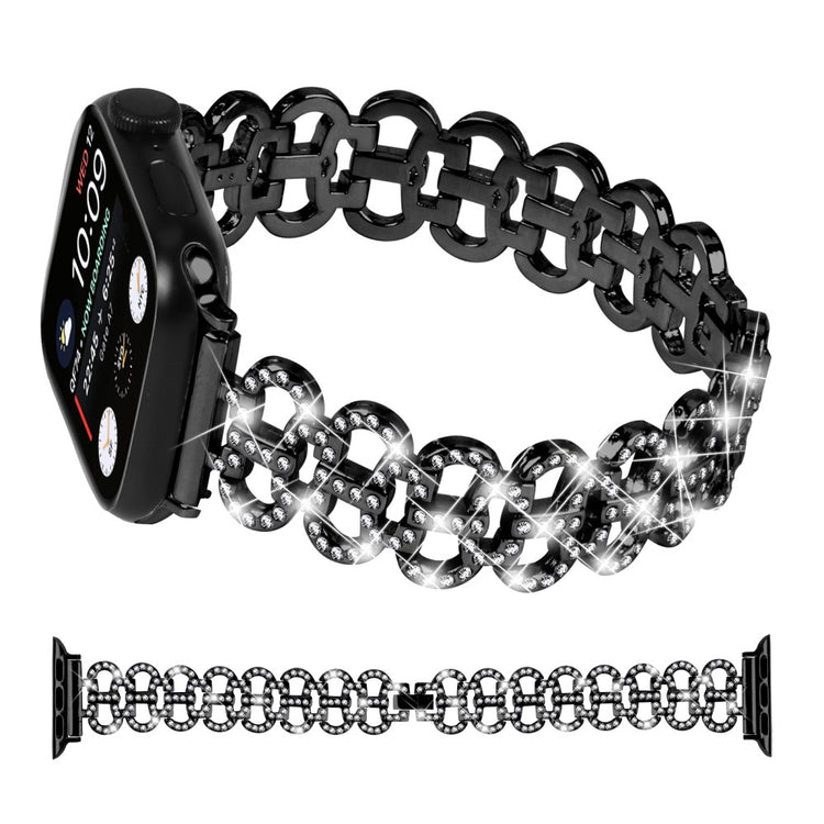 Super Fed Metal Og Rhinsten Universal Rem passer til Apple Smartwatch - Sort#serie_2