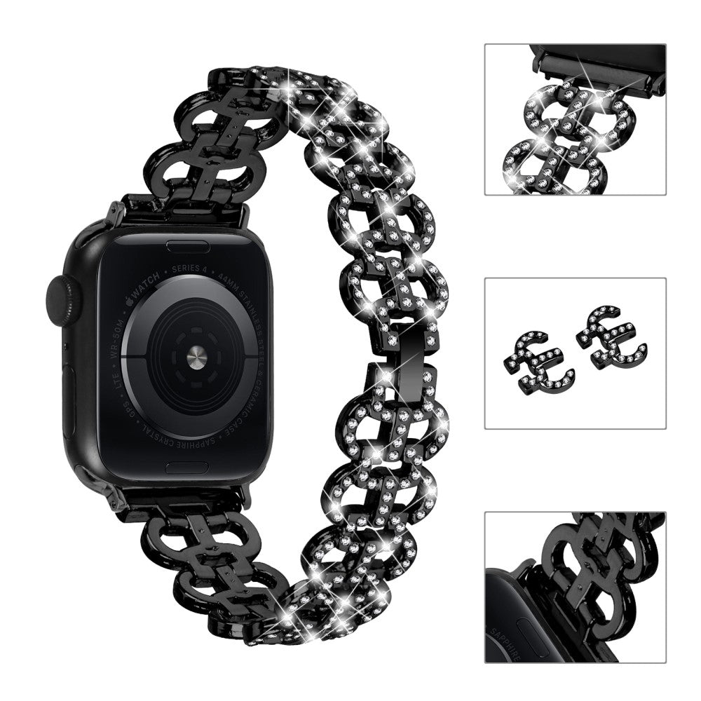 Super Fed Metal Og Rhinsten Universal Rem passer til Apple Smartwatch - Sort#serie_2