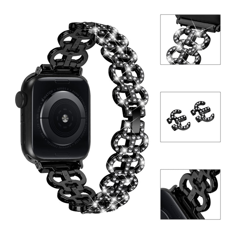 Super Fed Metal Og Rhinsten Universal Rem passer til Apple Smartwatch - Sort#serie_2
