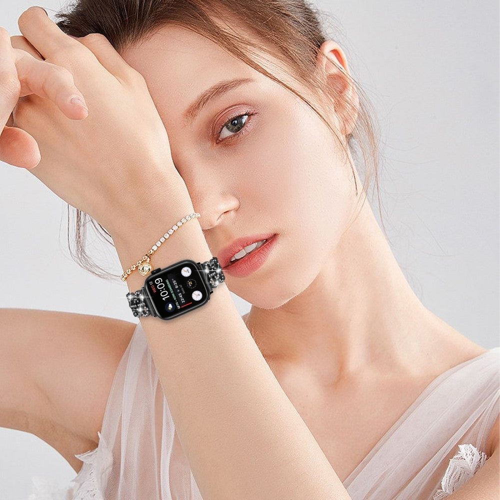 Super Fed Metal Og Rhinsten Universal Rem passer til Apple Smartwatch - Sort#serie_2