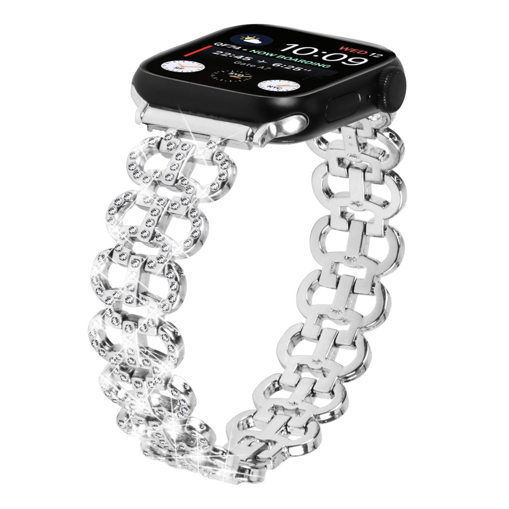 Super Fed Metal Og Rhinsten Universal Rem passer til Apple Smartwatch - Sølv#serie_4