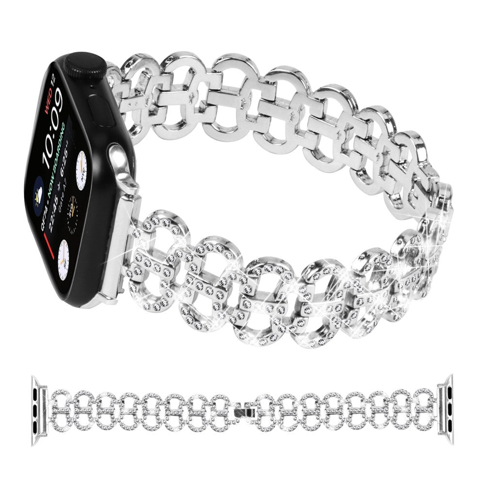 Super Fed Metal Og Rhinsten Universal Rem passer til Apple Smartwatch - Sølv#serie_4