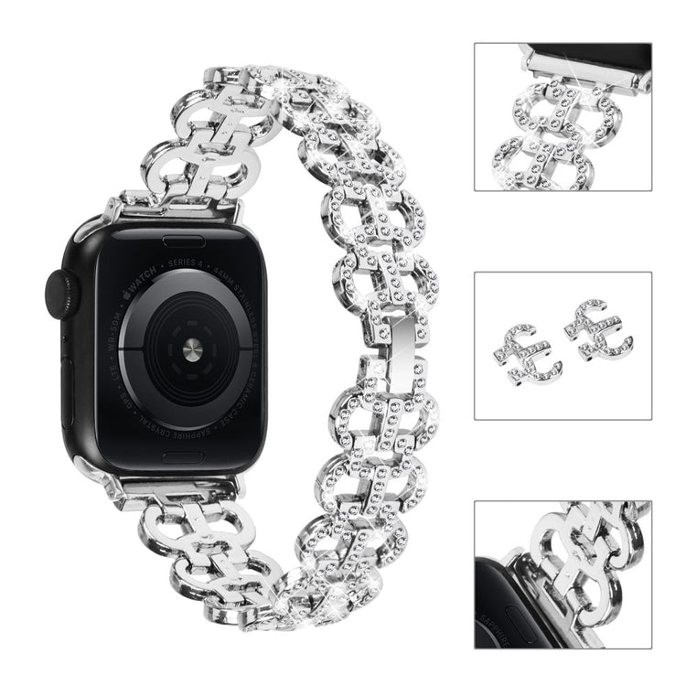 Super Fed Metal Og Rhinsten Universal Rem passer til Apple Smartwatch - Sølv#serie_4