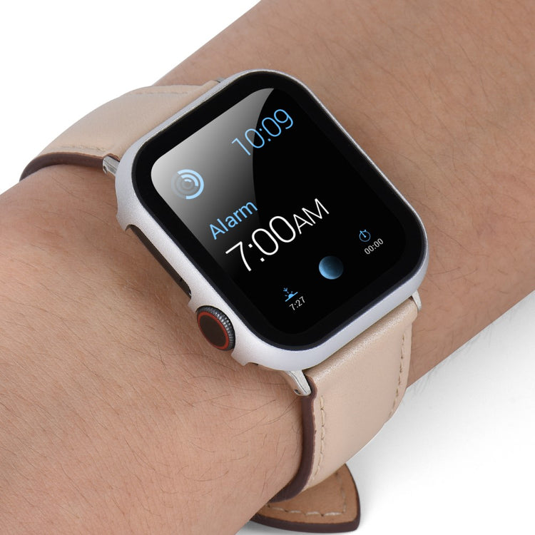 Mega Fed Universal Cover med Skærmbeskytter i Metal og Hærdet Glas passer til Apple Smartwatch - Sølv#serie_2