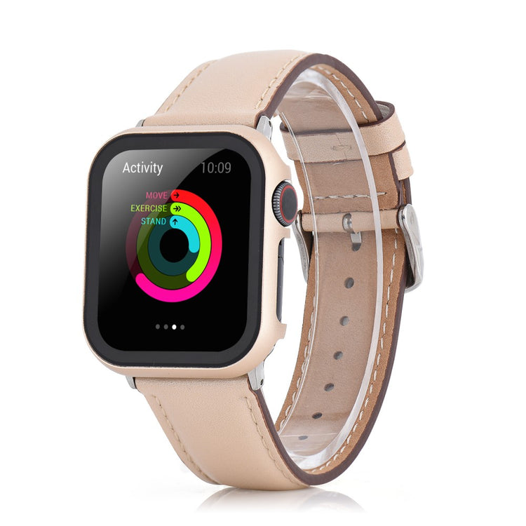 Mega Fed Universal Cover med Skærmbeskytter i Metal og Hærdet Glas passer til Apple Smartwatch - Guld#serie_3