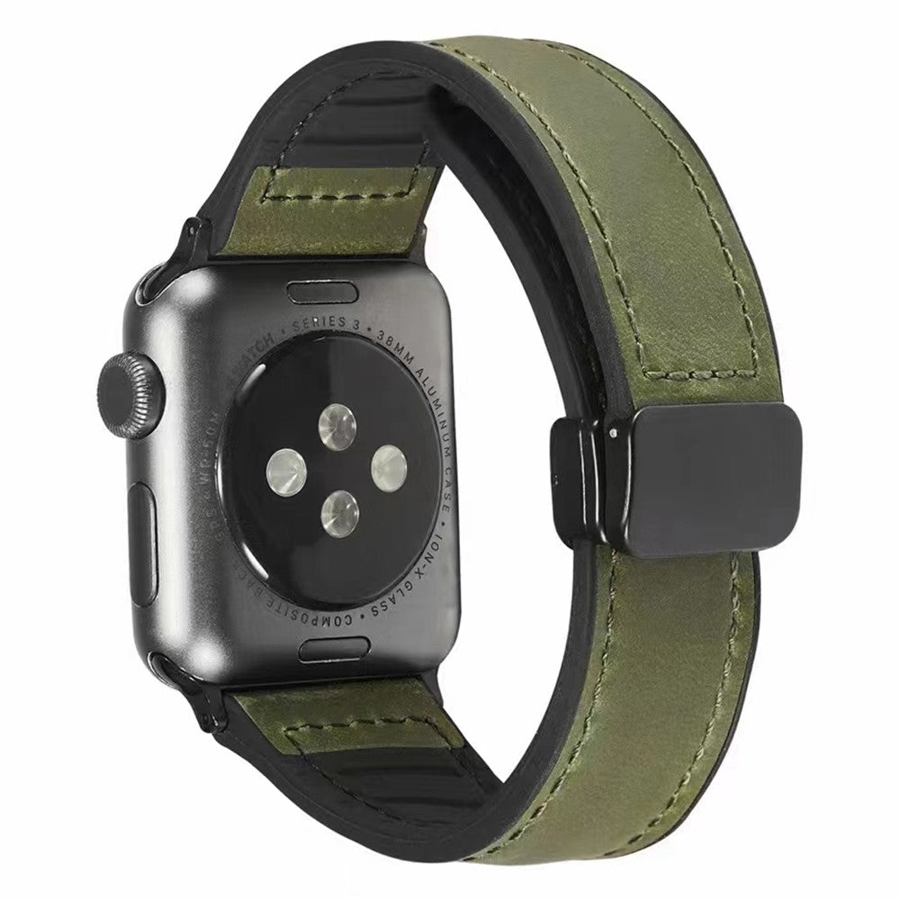Apple Watch Series 9 45mm / Ultra 2 leather and silicone strap - Army Green#serie_5