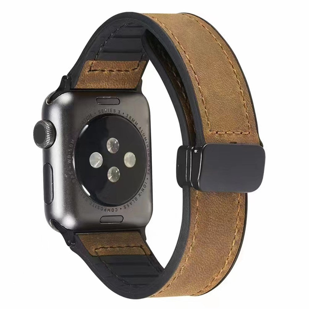 Apple Watch Series 9 45mm / Ultra 2 leather and silicone strap - Dark Brown#serie_7