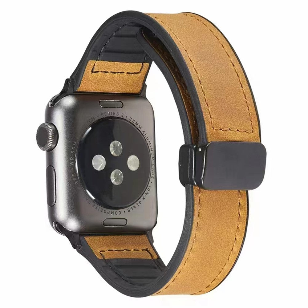 Apple Watch Series 9 45mm / Ultra 2 leather and silicone strap - Light  Brown#serie_8