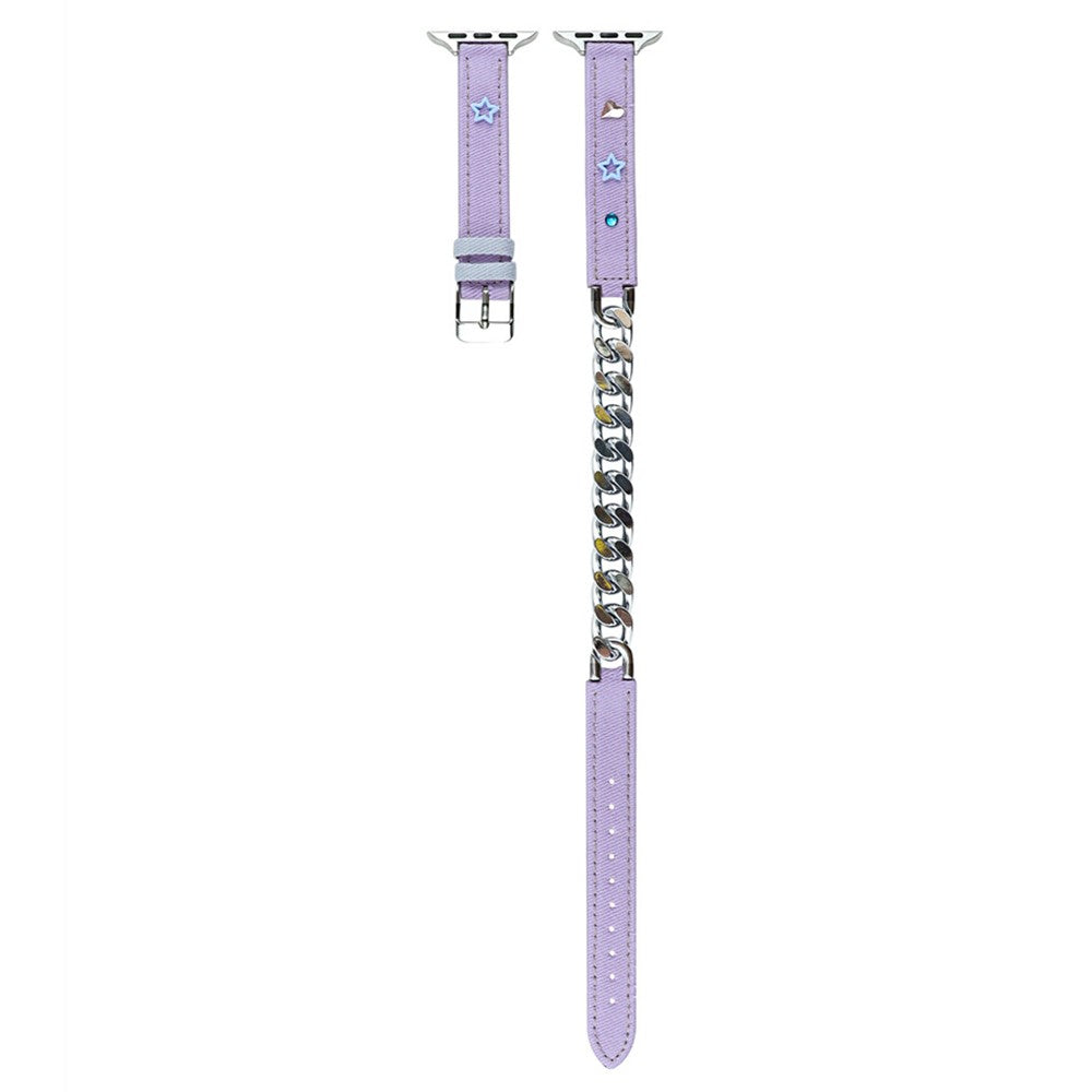 Apple Watch Series 9 45mm / Ultra 2 Genuine leather with metal chain strap - Light Purple#serie_1