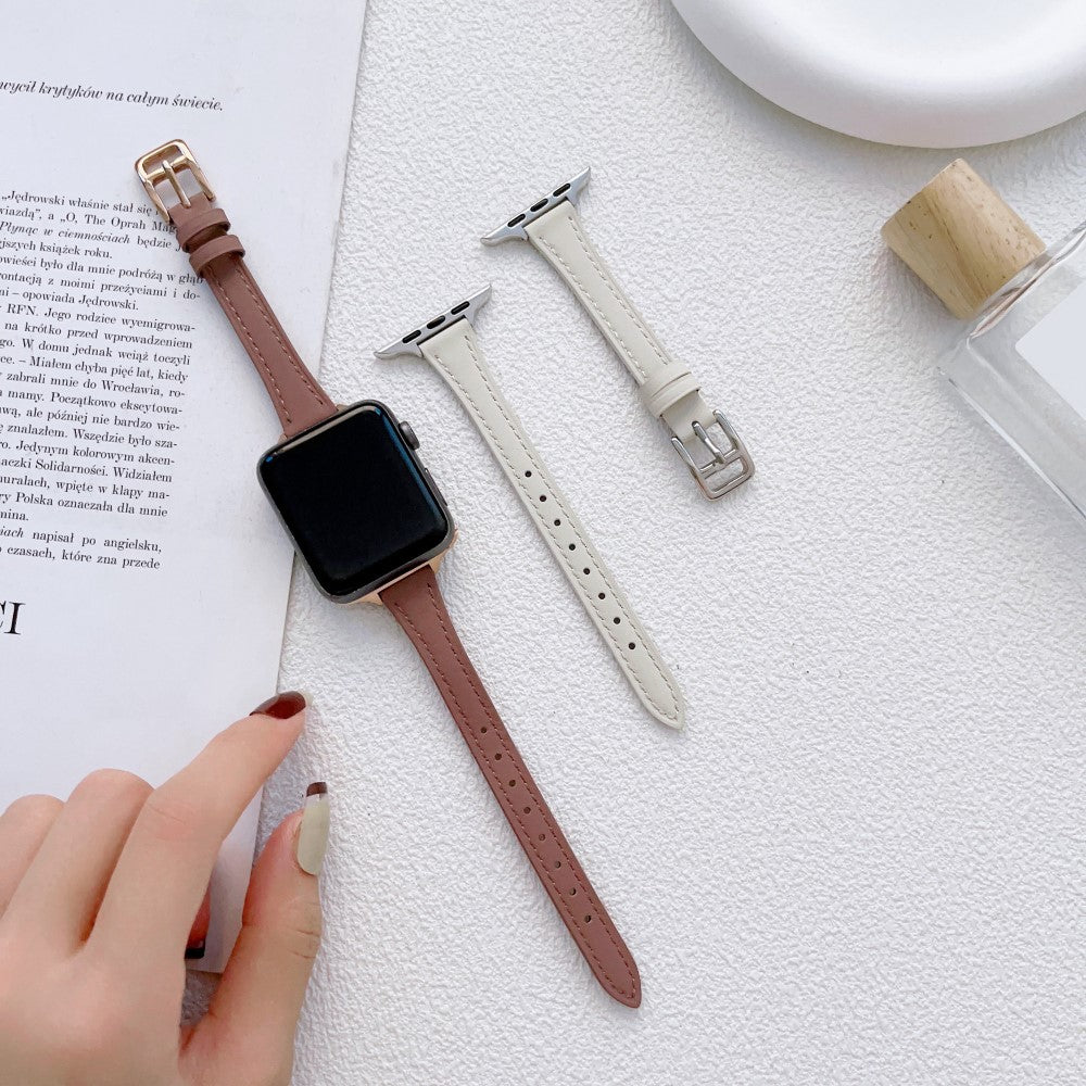 Stilren Ægte Læder Og Metal Universal Rem passer til Apple Smartwatch - Brun#serie_3