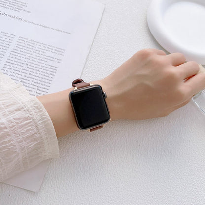 Stilren Ægte Læder Og Metal Universal Rem passer til Apple Smartwatch - Sort#serie_4