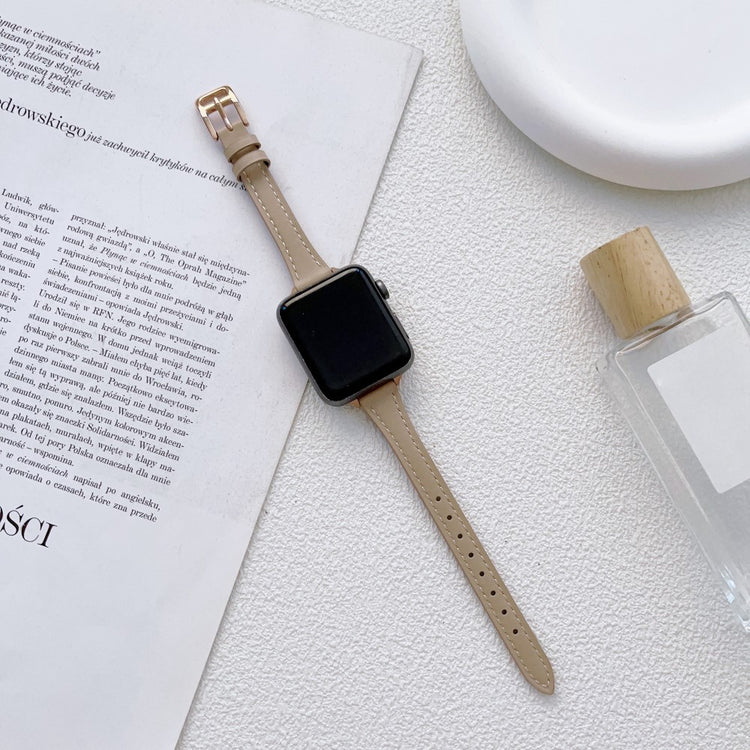 Stilren Ægte Læder Og Metal Universal Rem passer til Apple Smartwatch - Brun#serie_6
