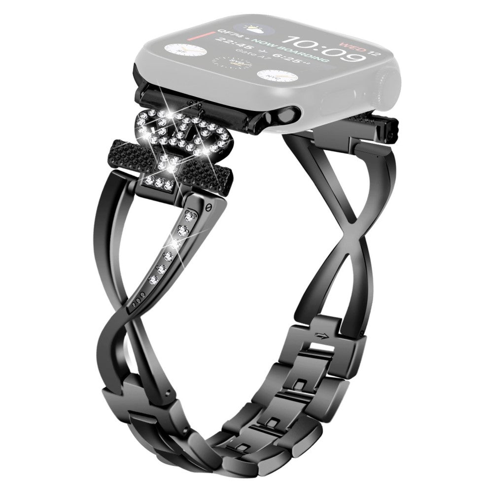 Apple Watch Series 9 45mm / Ultra 2 crown rhinestone décor alloy strap - Black#serie_1