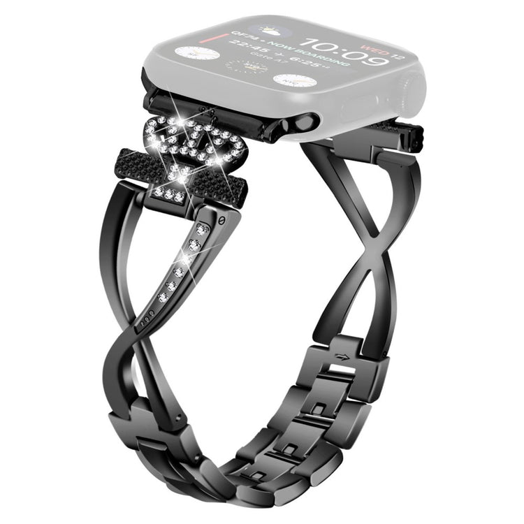Apple Watch Series 9 45mm / Ultra 2 crown rhinestone décor alloy strap - Black#serie_1