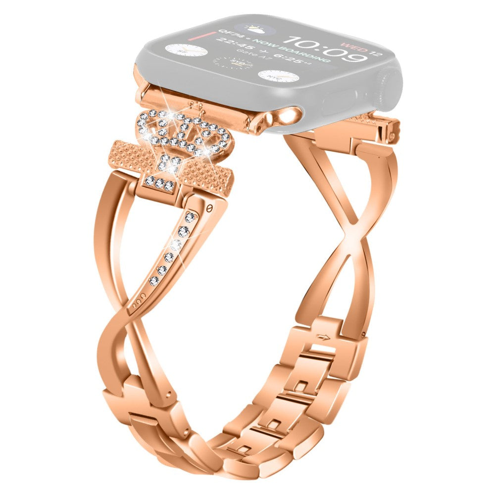 Apple Watch Series 9 45mm / Ultra 2 crown rhinestone décor alloy strap - Rose Gold#serie_2